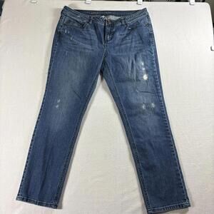 Distressed Straight Leg Jeans LC Lauren Conrad Tag 12 Fits Like 34X28 Blue Denim